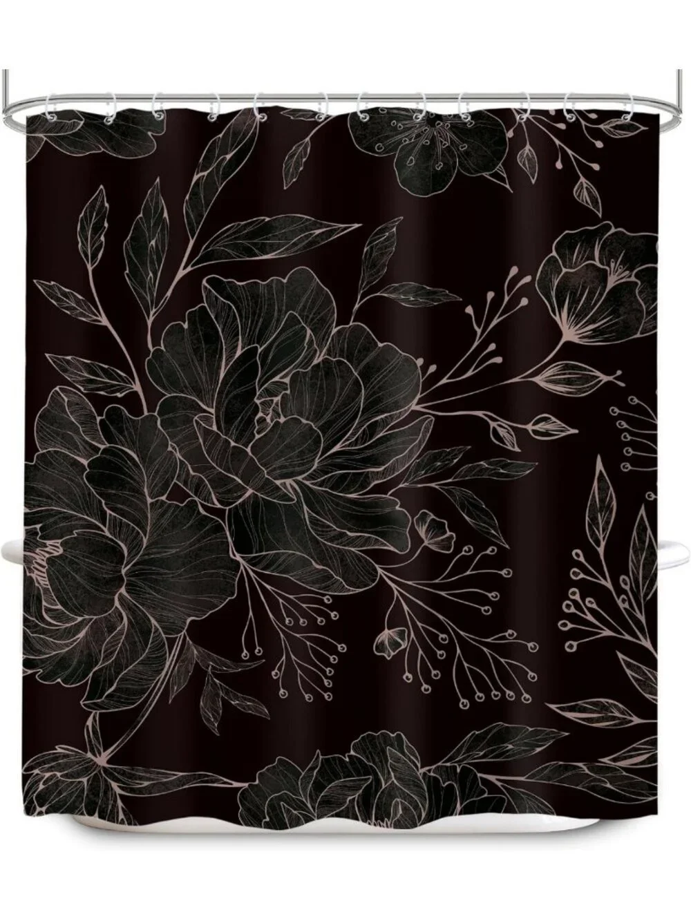 Vintage Black Floral Shower Curtain 60x72
